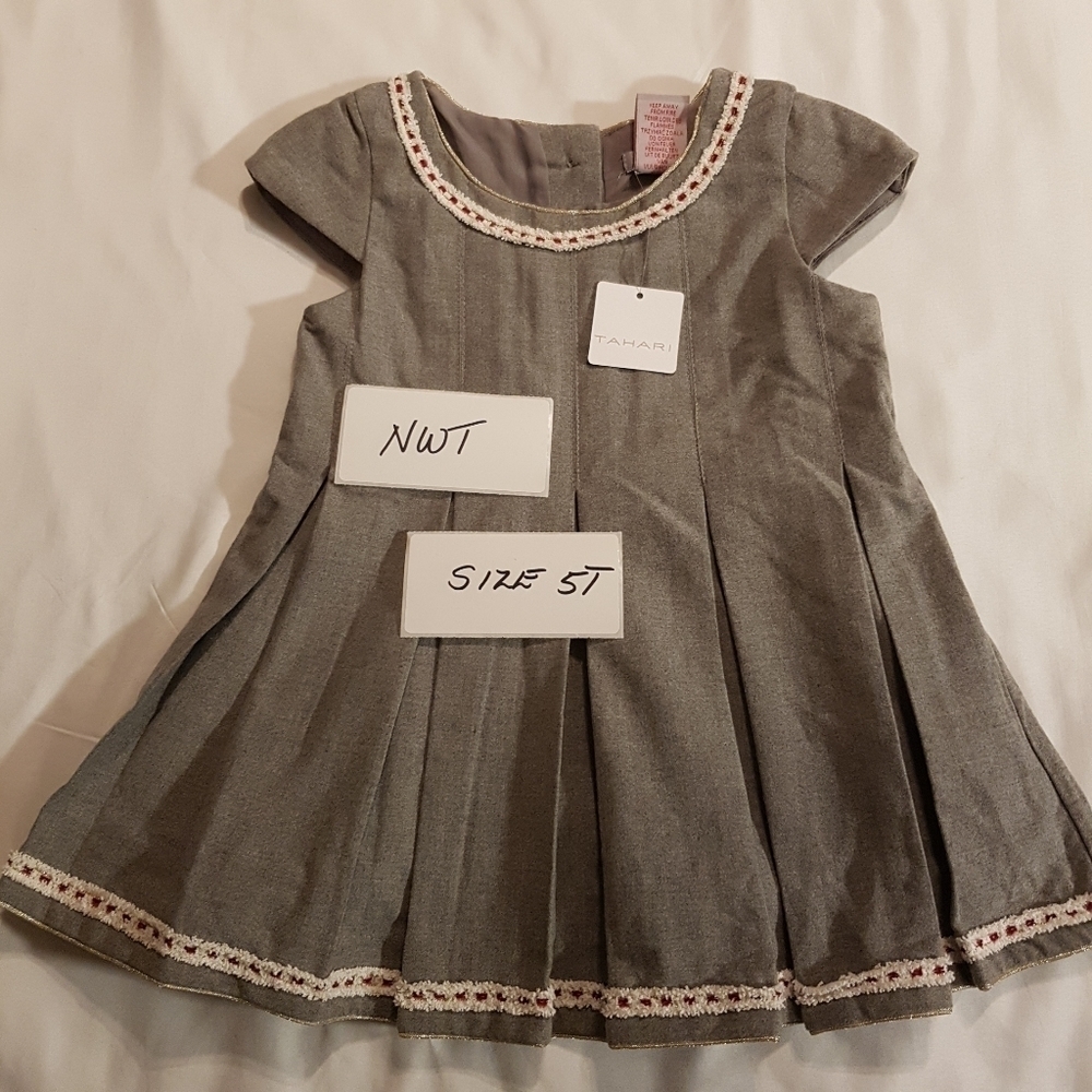 Tahari girls size 5T gray lined tunic dress NEW